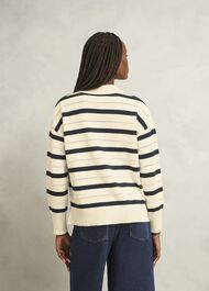 Ivory Beauford Cotton Stripe Polo Knitted Sweater, Cream Navy, hi-res