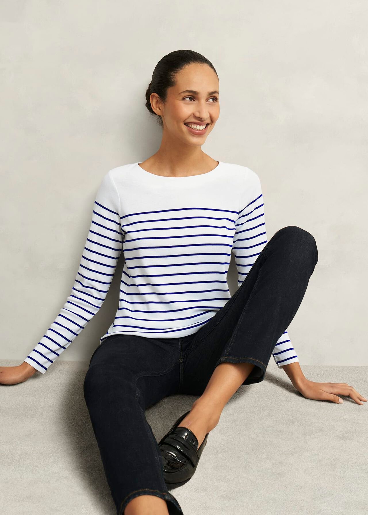 Constance Cotton Striped Top, White Blue, hi-res