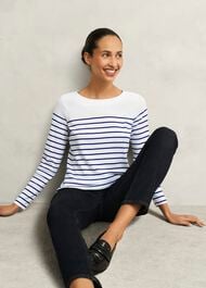 Constance Cotton Striped Top, White Blue, hi-res