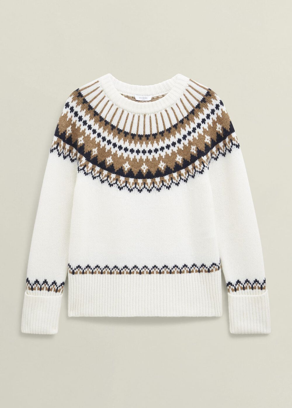 Anya Fairisle Chunky Crew Sweater, Ivory Camel, hi-res