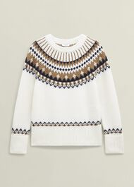 Anya Fairisle Chunky Crew Sweater, Ivory Camel, hi-res