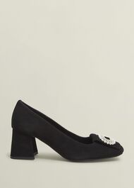 Lexia Suede Jewelled Courts, Black, hi-res