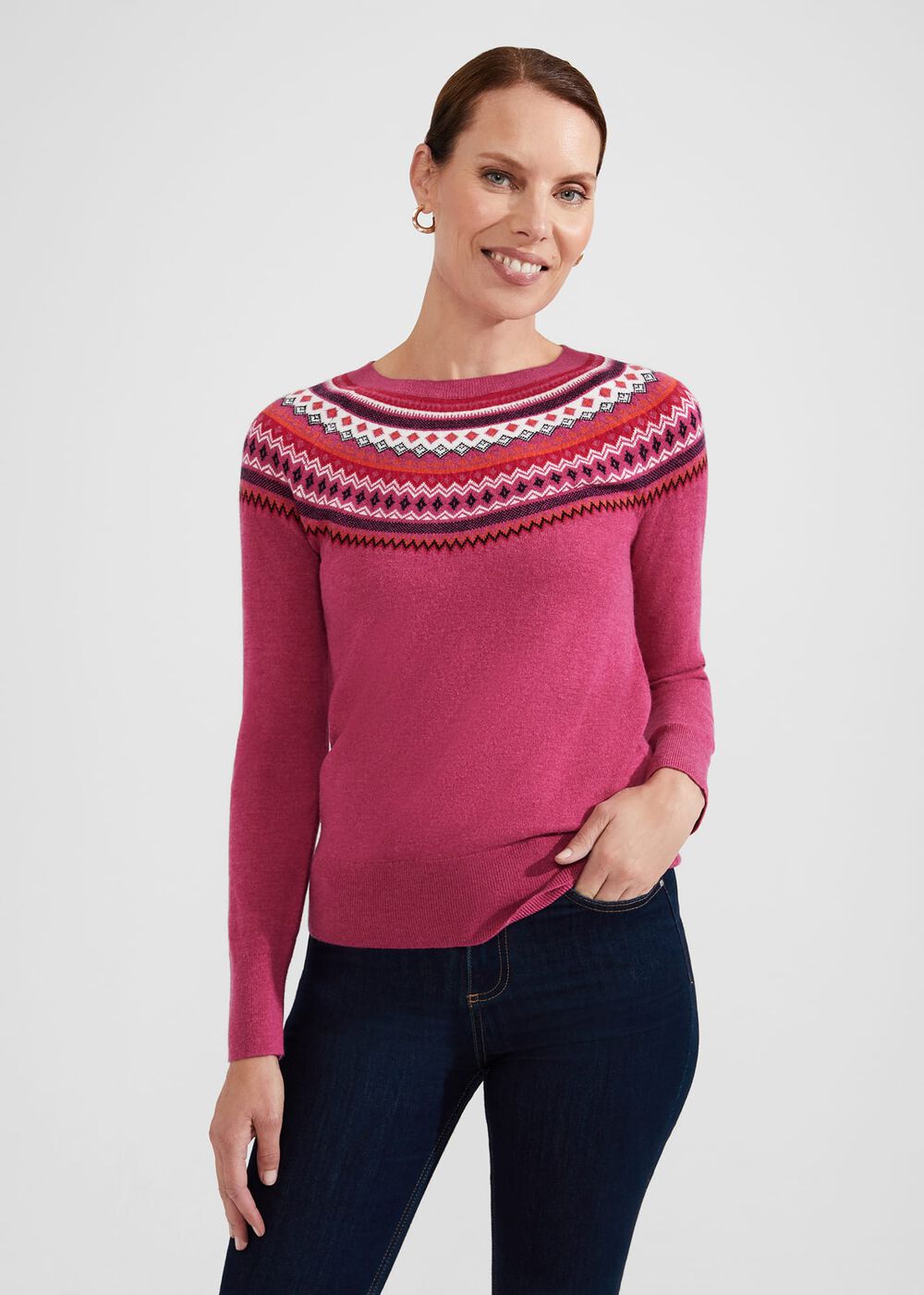 Greta Fairisle Sweater With Cashmere, Pink Multi, hi-res