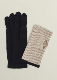 Acacia Wool Knit Gloves, Beige Black, hi-res