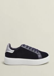 Cosima Velvet Trainer, Navy, hi-res