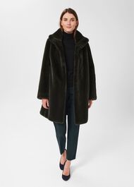 Maddox Faux Fur Coat, Olive Green, hi-res