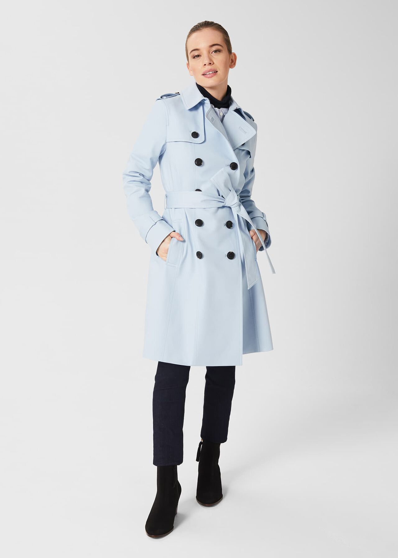 Petite Saskia Shower Resistant Trench Coat, Pale Blue, hi-res