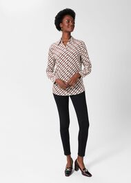 Eva Printed Silk Blouse, Ivory Multi, hi-res