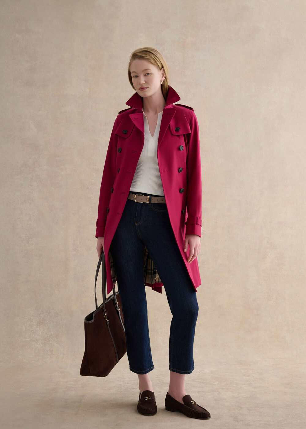 Skylar Shower Resistant Trench Coat, Beetroot Pink, hi-res