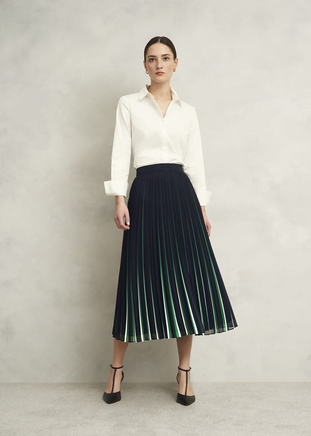Vida Pleated Skirt, Navy Green, hi-res