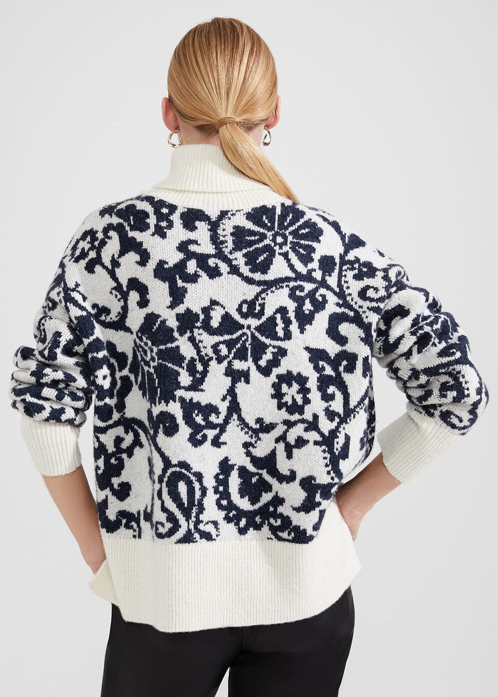 Kyra Jacquard Sweater, Ivory Black, hi-res