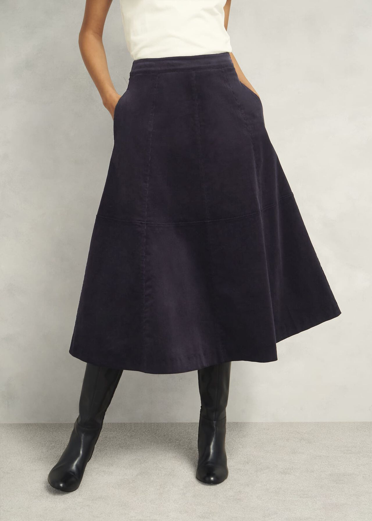 Clifton Cord Skirt, Navy, hi-res