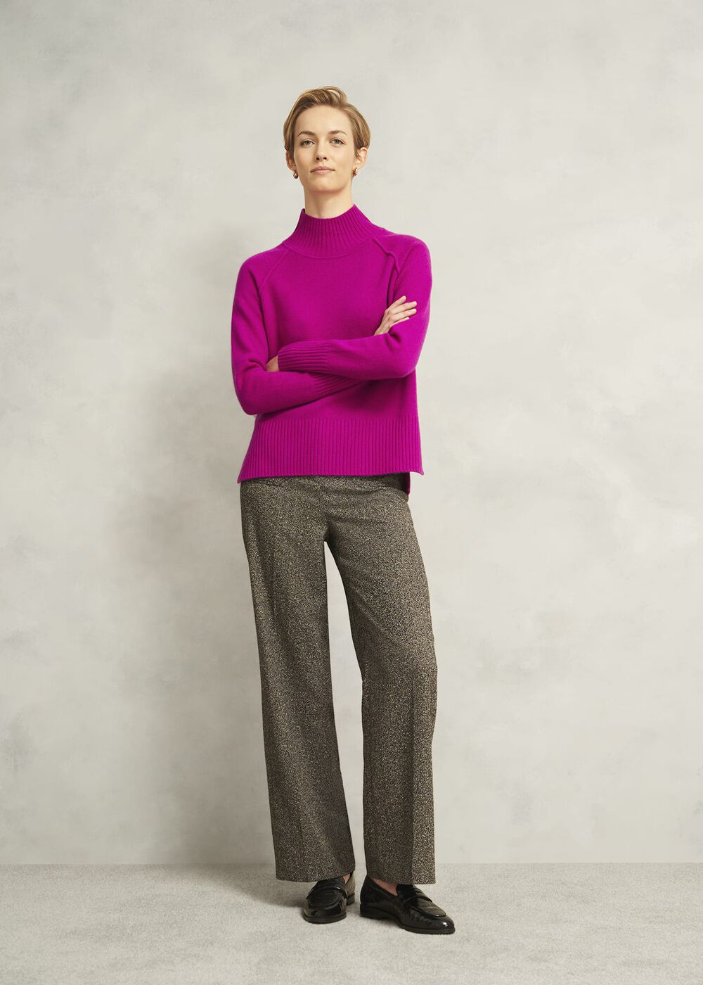 Pink Lorraine Wool Blend Turtle Neck Knitted Sweater, Magenta Pink, hi-res