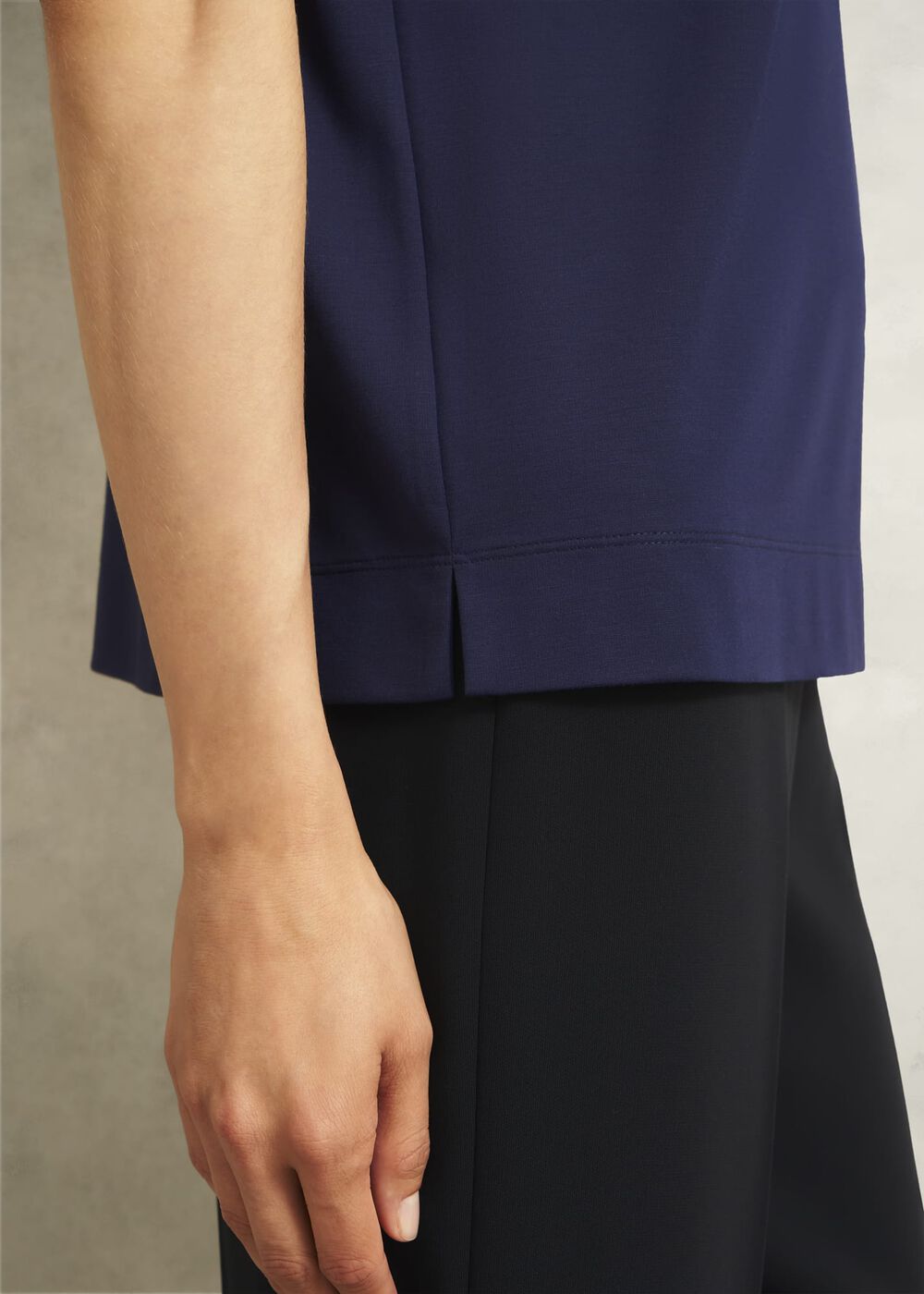 Navy Catriona Cotton Boat Neck Short Sleeve Top, Midnight Navy, hi-res