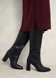Prim Pull On Leather Boots, Black, hi-res