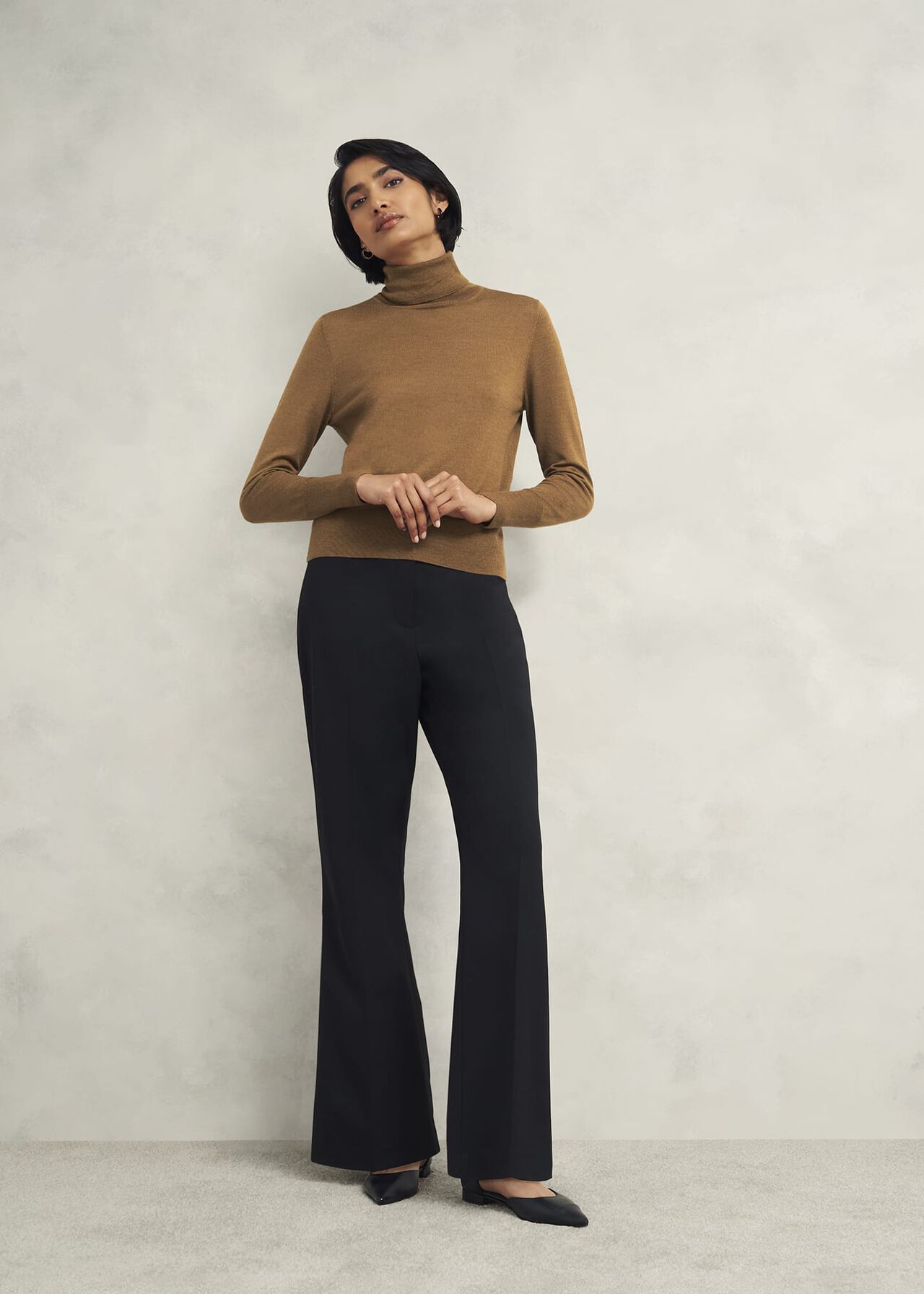 Clarendon Wool Silk Roll Neck Jumper, Classic Vicuna, hi-res
