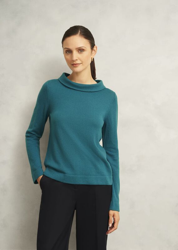 Dark Green Audrey Cashmere Blend Roll Neck Sweater