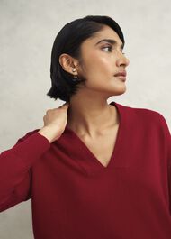 Lettie V Neck Sweater With Cashmere, Pomegranate Red, hi-res
