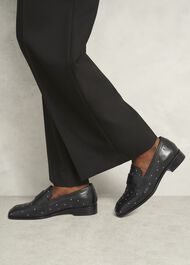 Natalie Leather Studded Loafers, Black, hi-res