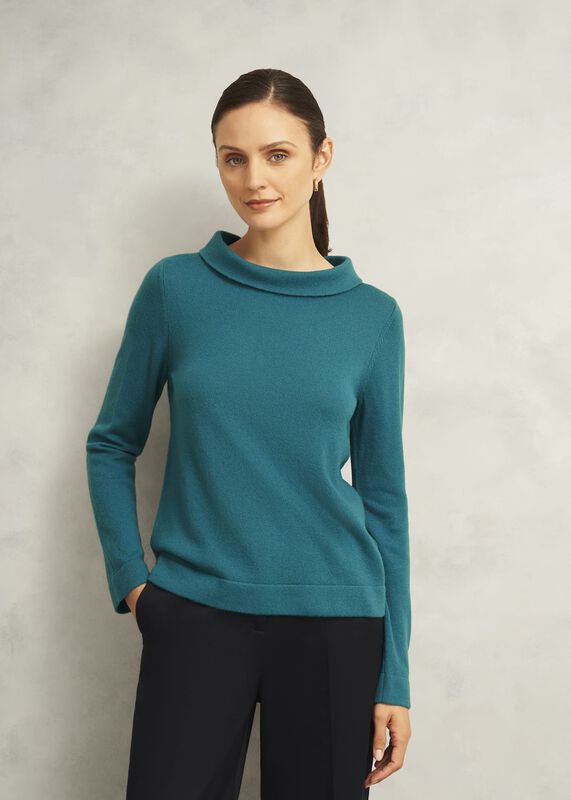 Dark Green Audrey Cashmere Blend Roll Neck Sweater