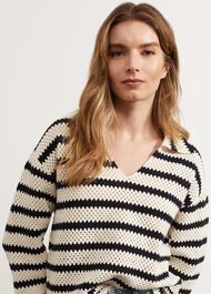 Prue Cotton Textured Sweater, Ivory Navy, hi-res