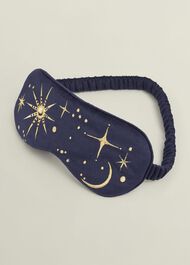 Gabriella Embroidered Silk Eye Mask, Navy Gold, hi-res
