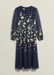 Lois Floral Embroidered Dress, Midnight Yellow, hi-res