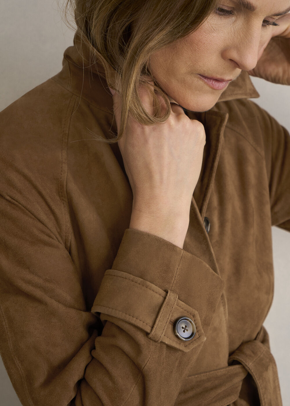 Oakley Suede Trench Coat, Tan, hi-res