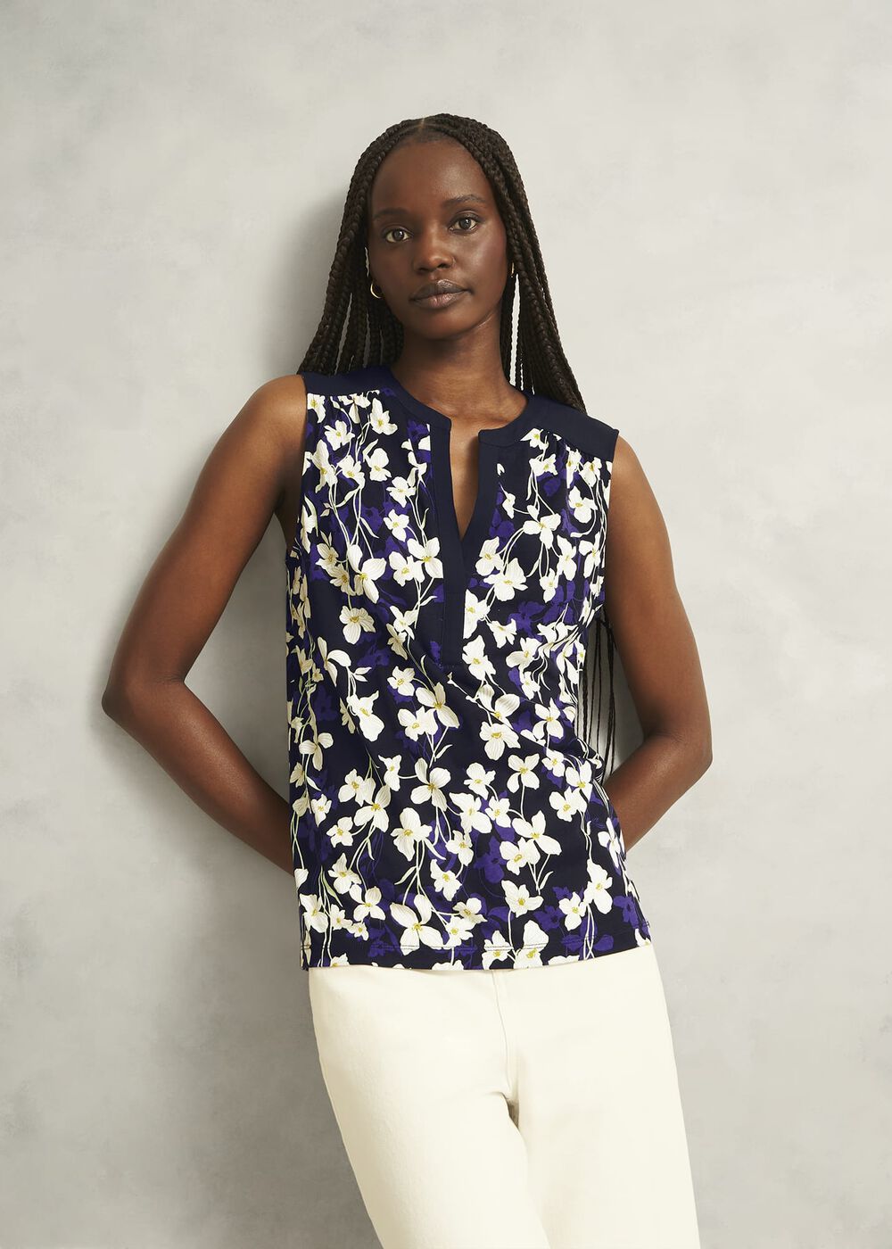 Nadine Printed Top, Navy Ivory, hi-res