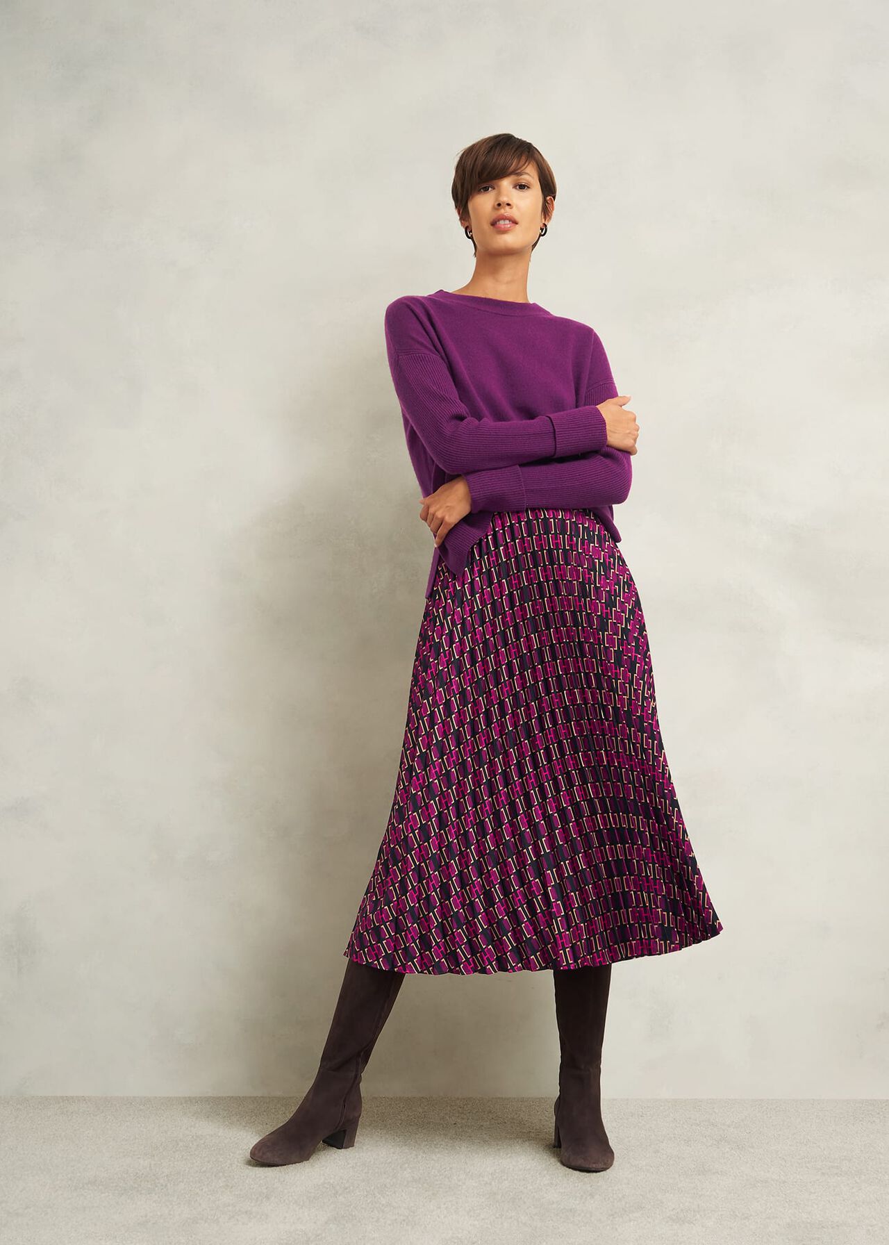 Kayla Pleated Skirt, Purple Multi, hi-res