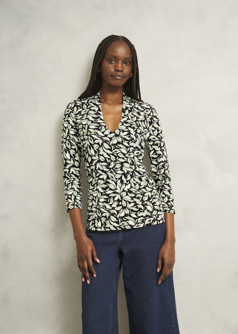 Aimee Printed Top, Navy Green, hi-res