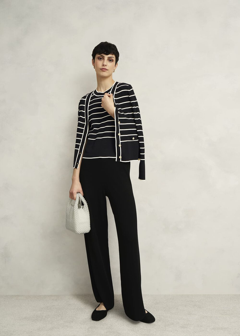 Navy Belmont Striped Knitted Vest Top, Black Cream, hi-res