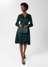 Sally Fit And Flare Satin Dress, Evergreen, hi-res