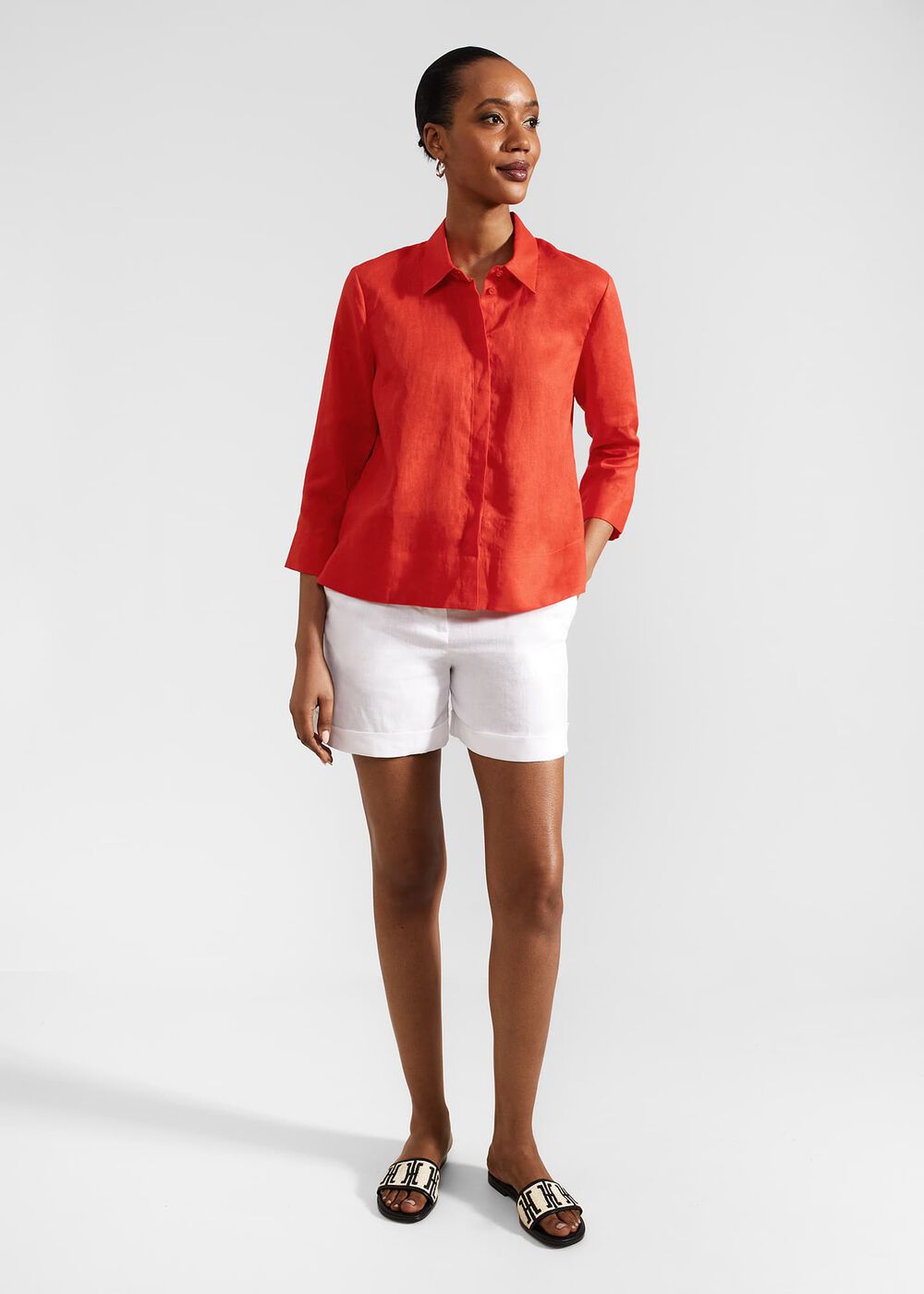 Nita Linen Shirt, Scarlet Red, hi-res