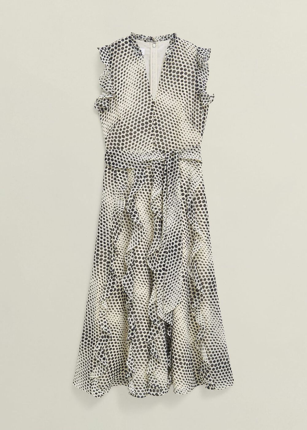 Petite Nina Ruffle Midi Dress, Cream Black, hi-res