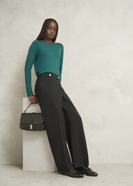 Dark Green Penny Merino Wool Crew Neck Knitted Sweater, Deep Lake Green, hi-res