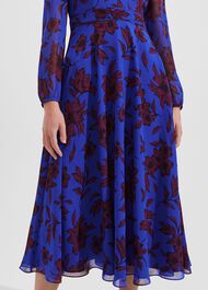 Petite Aurora Fit and Flare Printed Dress, Blue Burgundy, hi-res