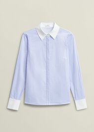 Victoria Cotton Blend Shirt, Pale Blue White, hi-res