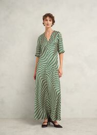 Parcevall Silk Dress, Green Cream, hi-res