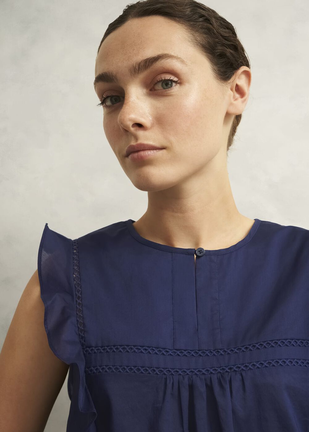 Navy Joy Cotton Blouse, True Navy, hi-res