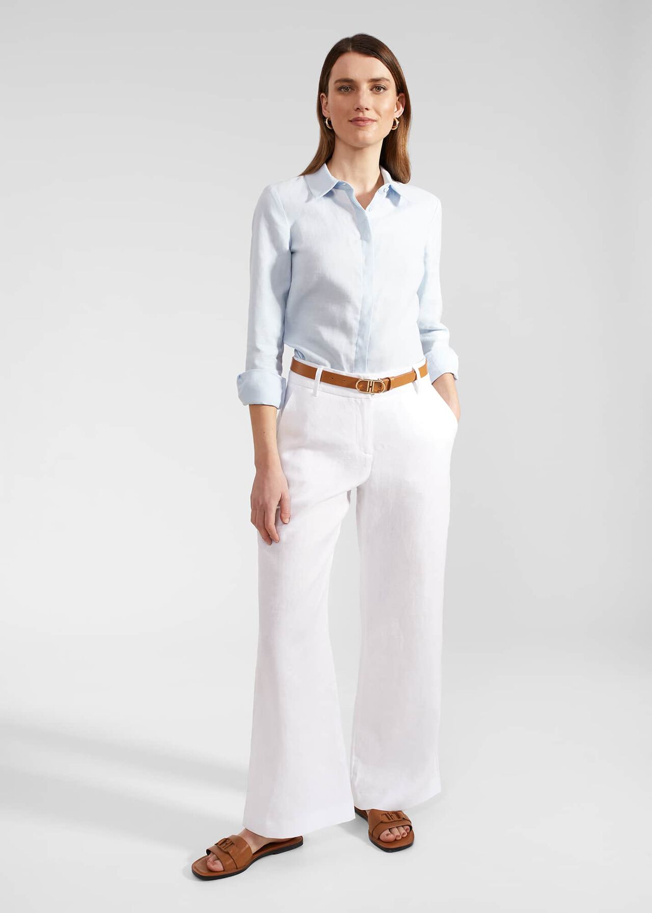 Petite Lynn Linen Pants, White, hi-res