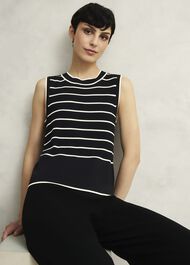 Navy Belmont Striped Knitted Vest Top, Black Cream, hi-res