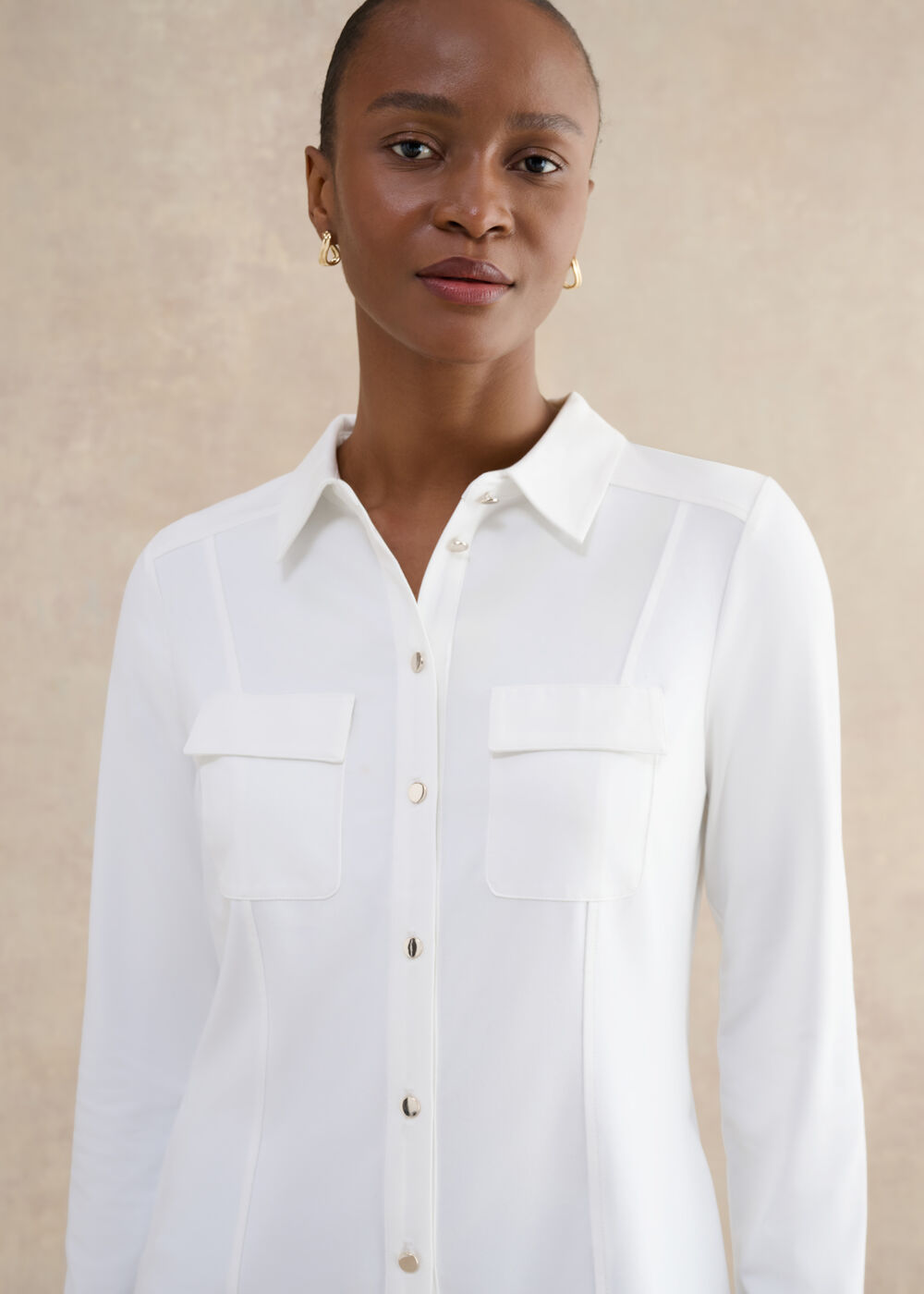 Rosana Seamed Shirt, Ivory, hi-res
