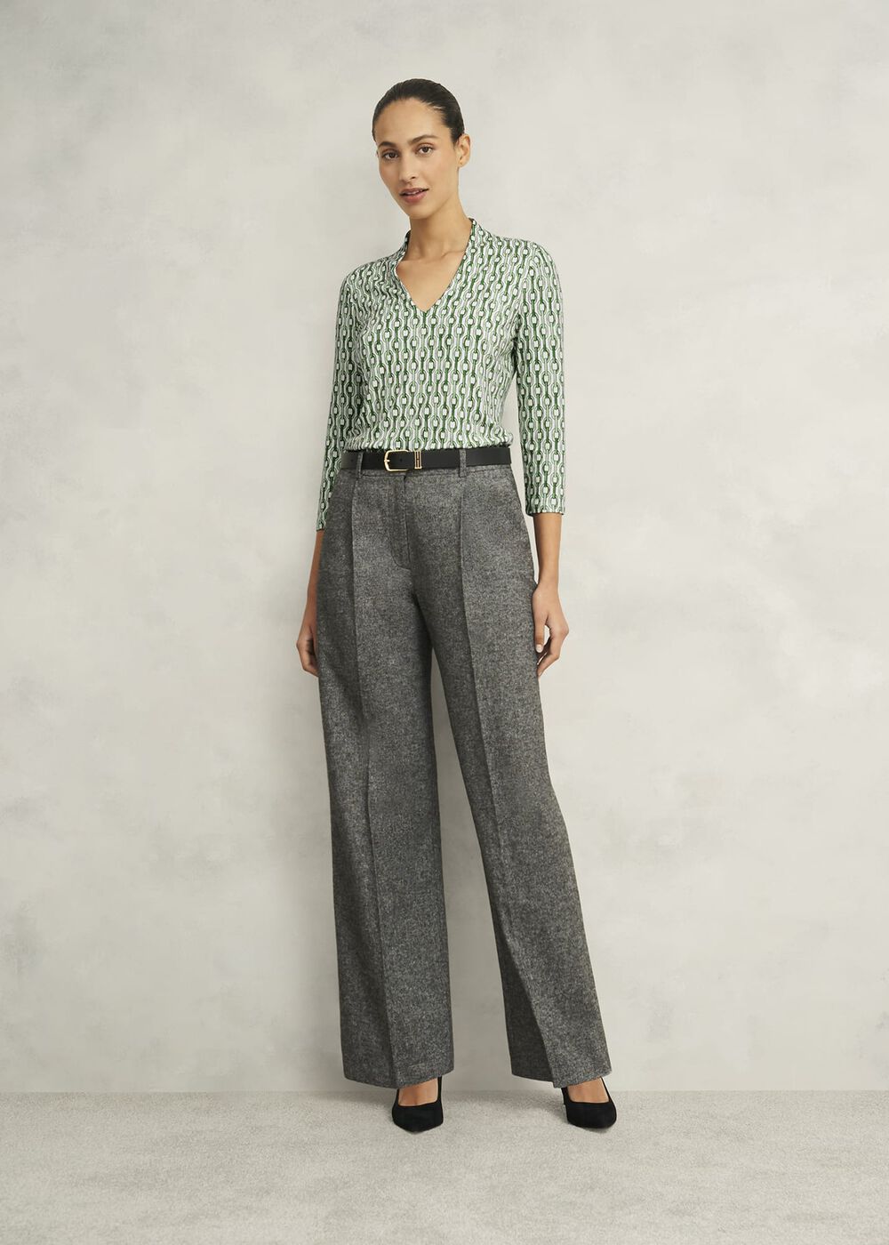 Aimee Printed Top, Green Ivory, hi-res