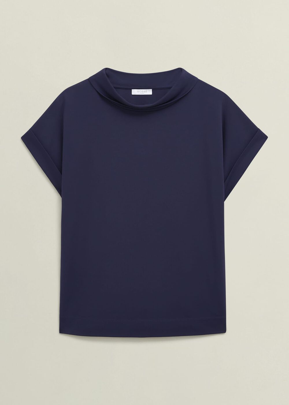 Navy Catriona Cotton Boat Neck Short Sleeve Top, Midnight Navy, hi-res