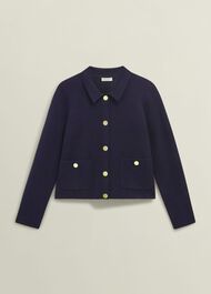 Daisy Cotton Wool Knitted Jacket, Hobbs Navy, hi-res