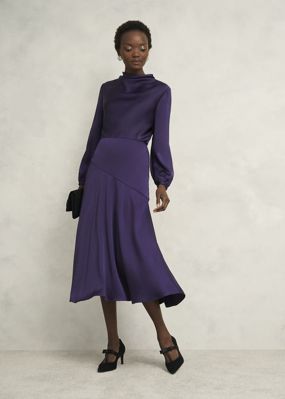 Pearl Textured Satin Dress, Midnight Purple, hi-res
