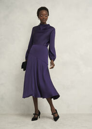 Pearl Textured Satin Dress, Midnight Purple, hi-res