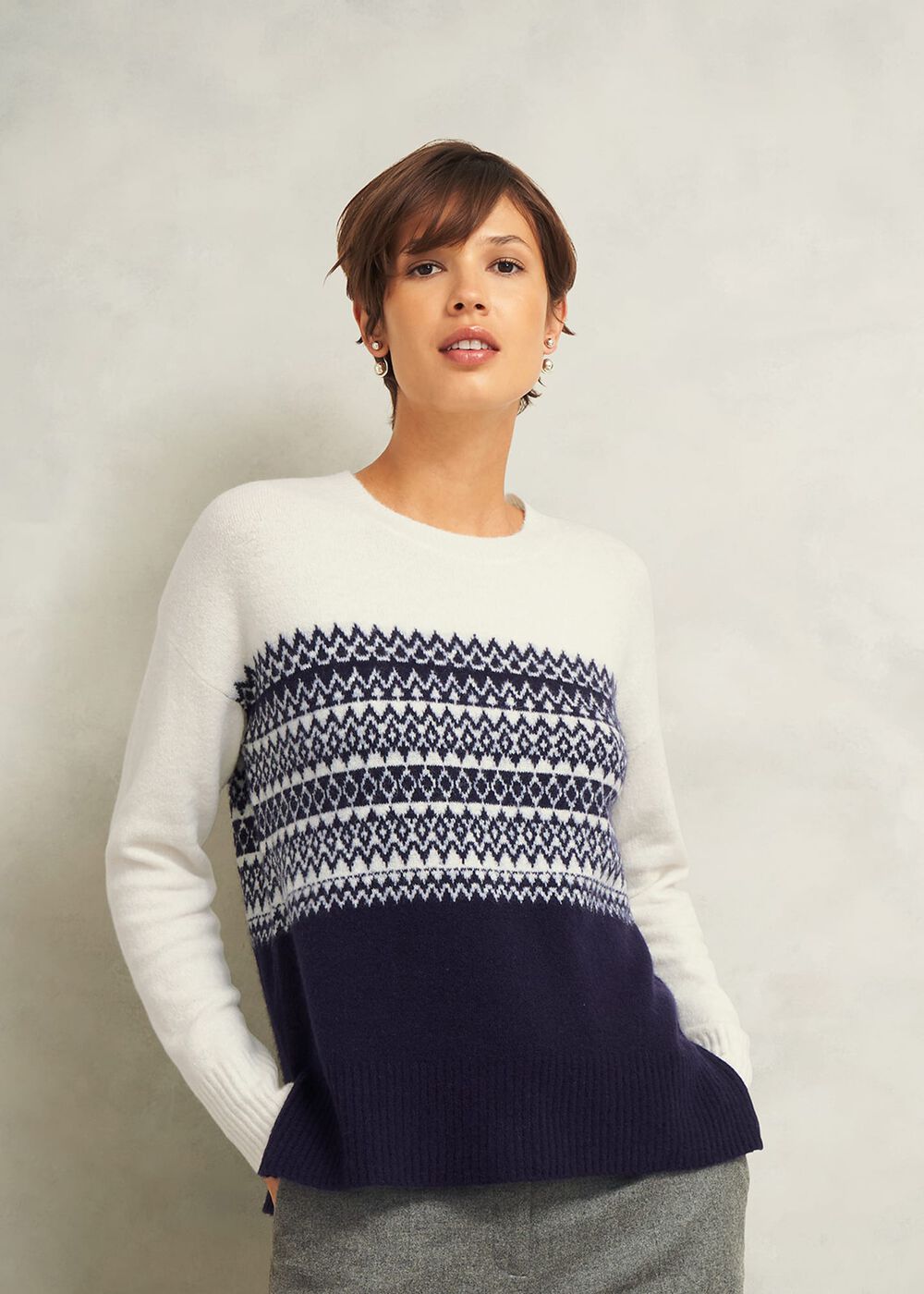 Lorrie Fairisle Sweater With Alpaca, Ivory Navy, hi-res