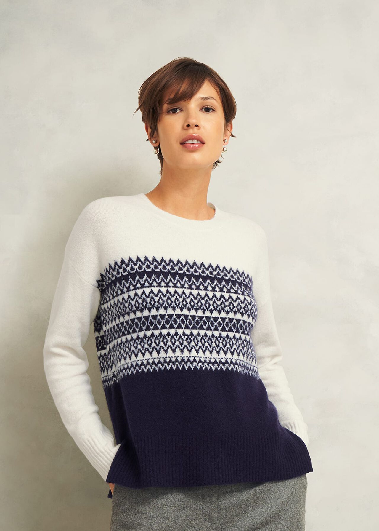 Lorrie Fairisle Sweater With Alpaca, Ivory Navy, hi-res